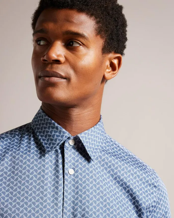 Long Sleeve Geometric Print Shirt Blue Men Ted Baker Clothing Long Sleeve Geometric Print Shirt Blue Men Ted Baker Clothing