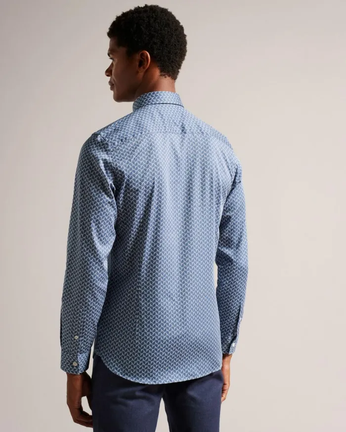 Long Sleeve Geometric Print Shirt Blue Men Ted Baker Clothing Long Sleeve Geometric Print Shirt Blue Men Ted Baker Clothing