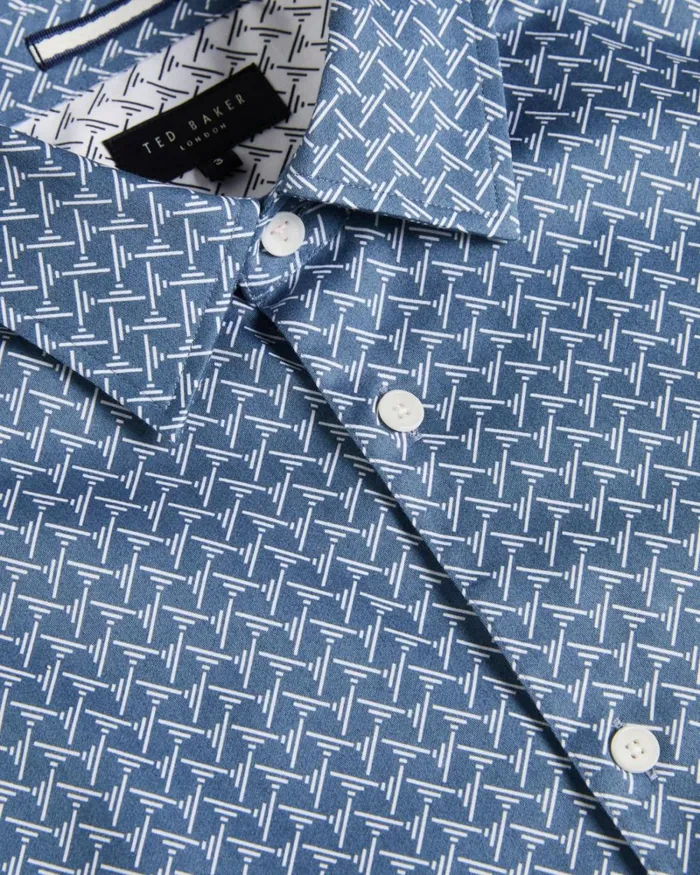 Long Sleeve Geometric Print Shirt Blue Men Ted Baker Clothing Long Sleeve Geometric Print Shirt Blue Men Ted Baker Clothing
