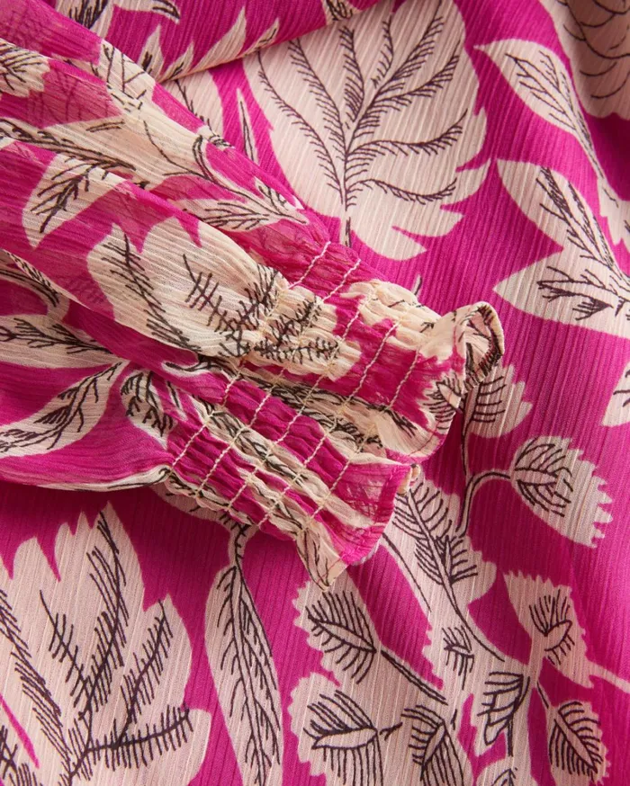Long Sleeve Midi Dress With Lace Trim Bright Pink Women Ted Baker Clothing