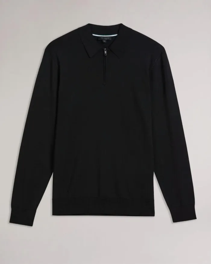 Long Sleeve Regular Half Zip Rayon Polo Black Men Ted Baker Clothing