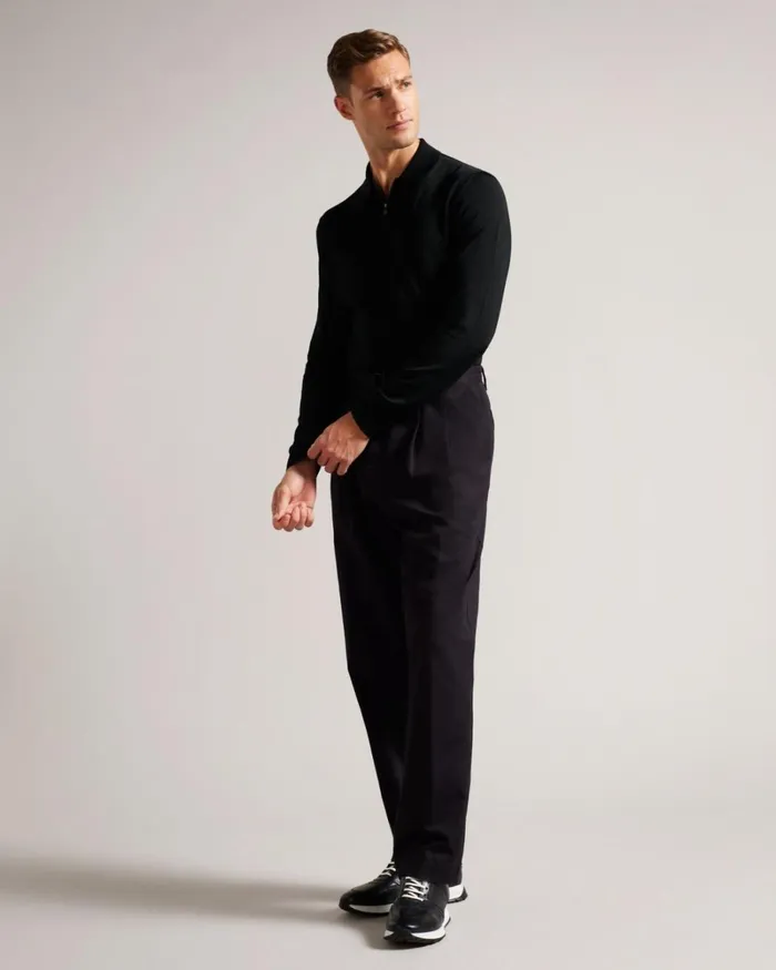 Long Sleeve Regular Half Zip Rayon Polo Black Men Ted Baker Clothing