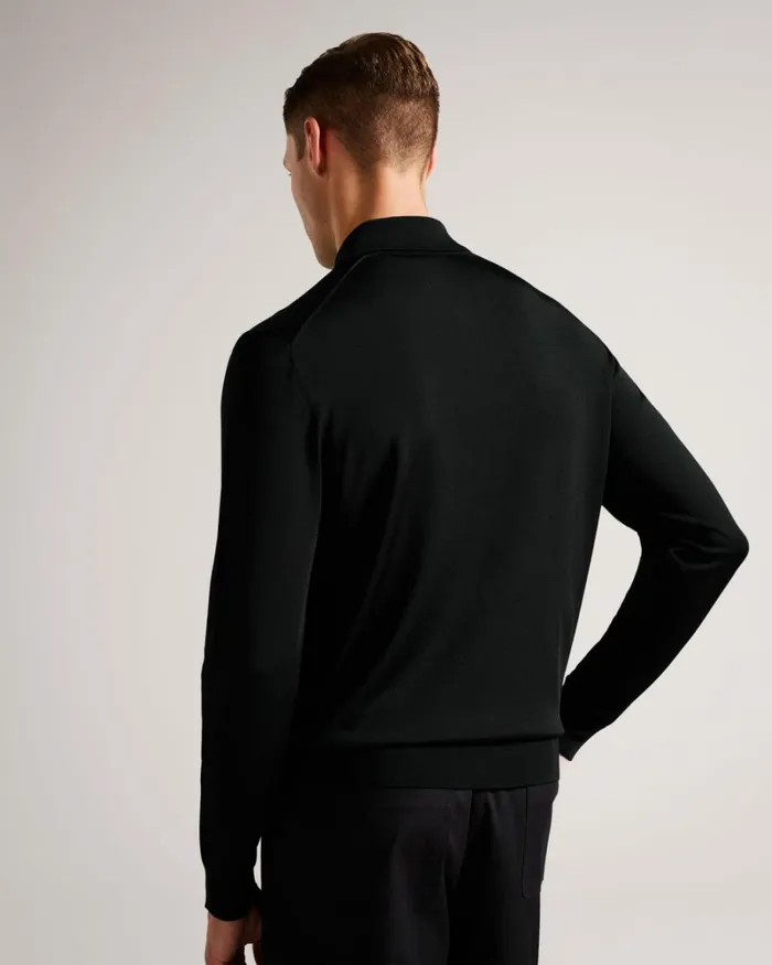 Long Sleeve Regular Half Zip Rayon Polo Black Men Ted Baker Clothing
