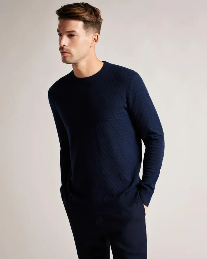 Long Sleeve T Stitched Crew Neck Jumper Navy Men Ted Baker Clothing