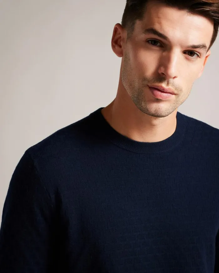 Long Sleeve T Stitched Crew Neck Jumper Navy Men Ted Baker Clothing