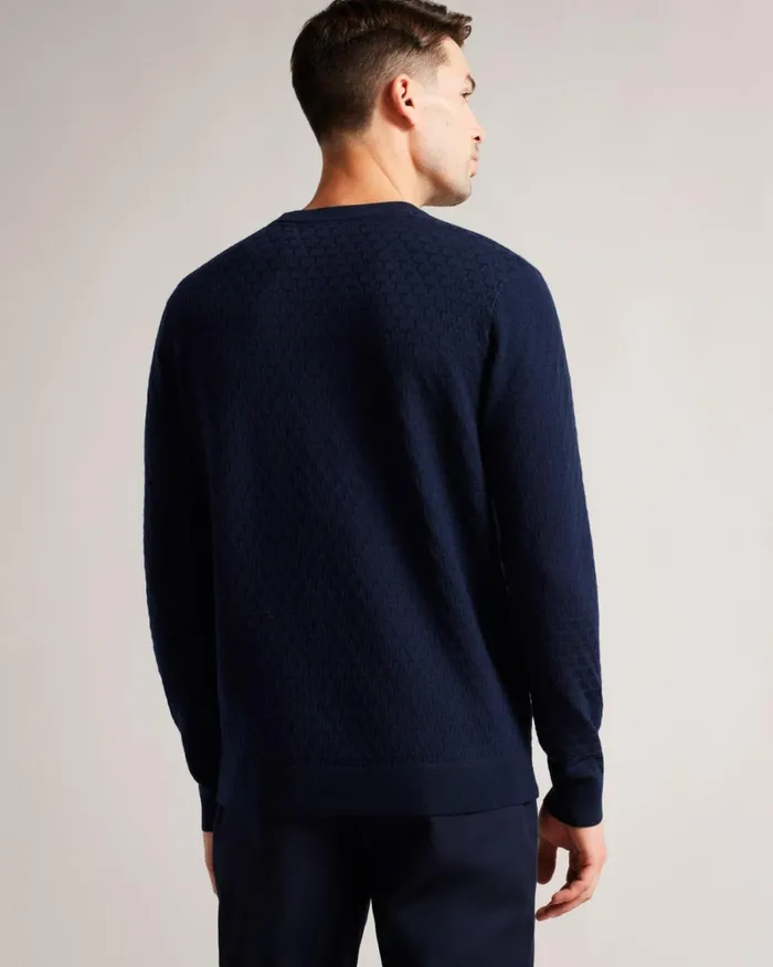 Long Sleeve T Stitched Crew Neck Jumper Navy Men Ted Baker Clothing