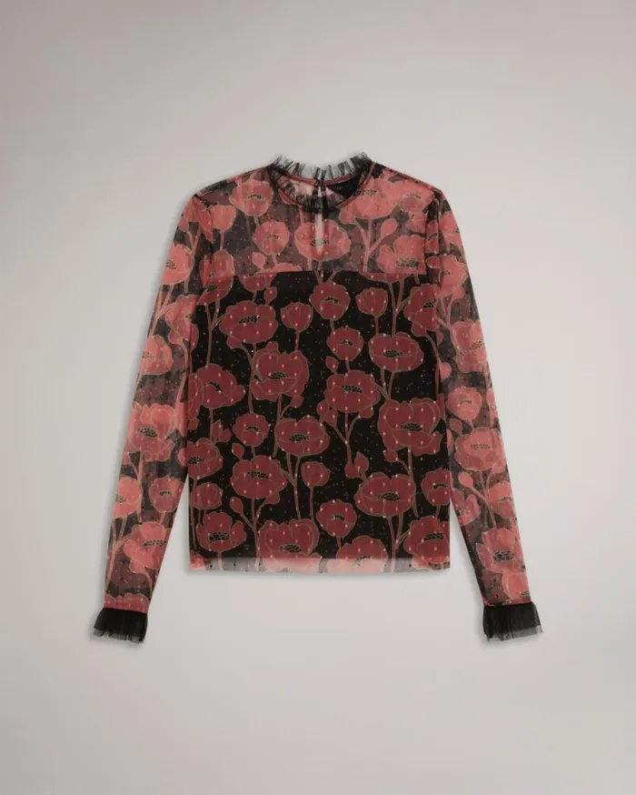 Long Sleeved Top With Frill Details Black Women Ted Baker Clothing