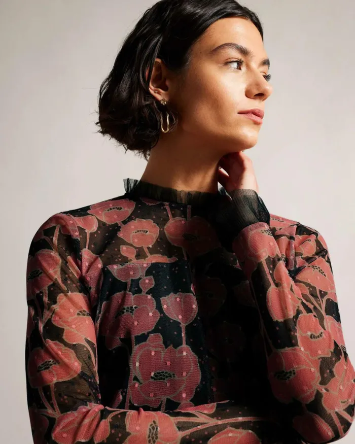 Long Sleeved Top With Frill Details Black Women Ted Baker Clothing Long Sleeved Top With Frill Details Black Women Ted Baker Clothing