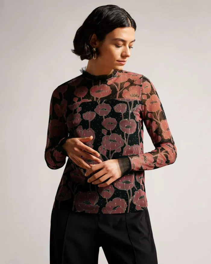Long Sleeved Top With Frill Details Black Women Ted Baker Clothing Long Sleeved Top With Frill Details Black Women Ted Baker Clothing