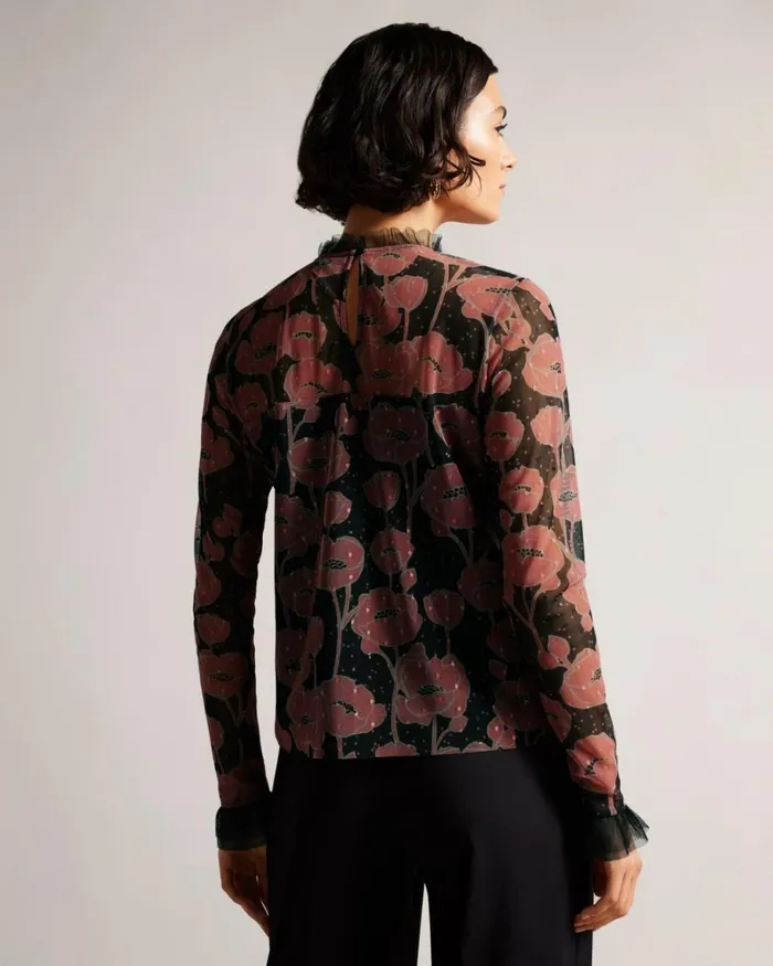 Long Sleeved Top With Frill Details Black Women Ted Baker Clothing Long Sleeved Top With Frill Details Black Women Ted Baker Clothing