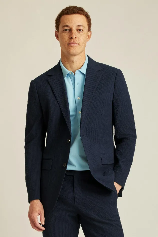 Men Blazers and Sport Coats Bonobos Italian Stretch Seersucker Suit Jacket Navy And Black Seersucker