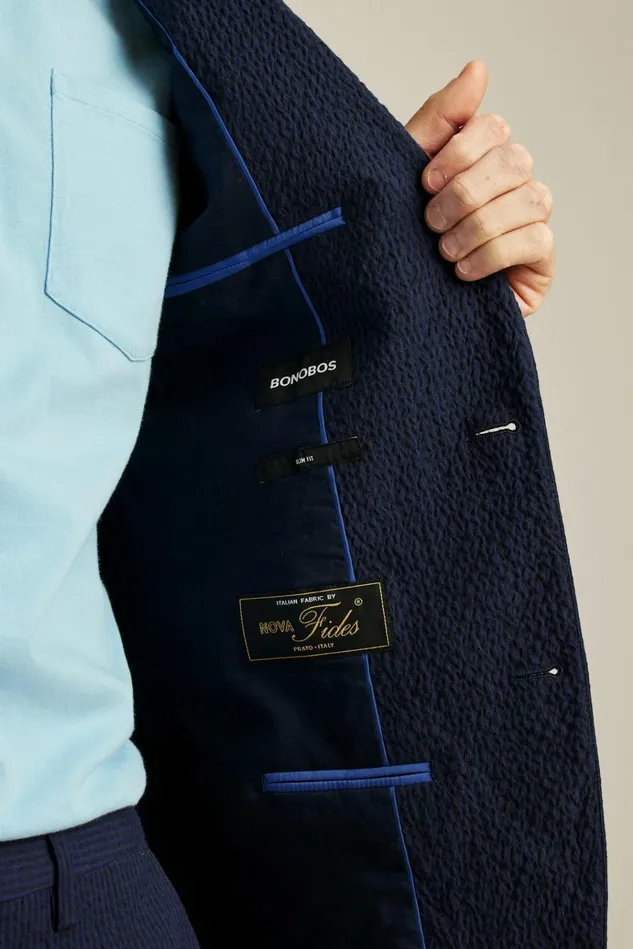 Men Blazers and Sport Coats Bonobos Italian Stretch Seersucker Suit Jacket Navy And Black Seersucker