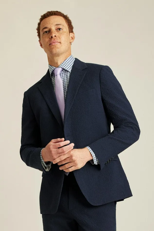 Men Blazers and Sport Coats Bonobos Italian Stretch Seersucker Suit Jacket Navy And Black Seersucker