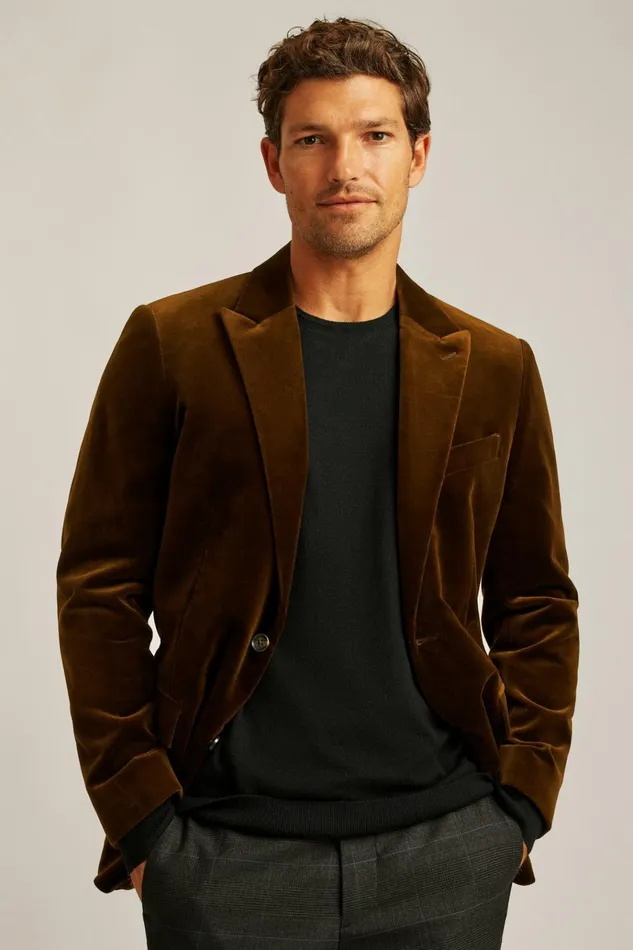 Men Blazers and Sport Coats Bonobos Jetsetter Italian Velvet Blazer Chocolate Brown