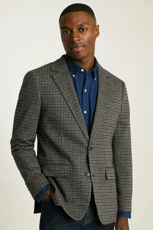 Men Blazers and Sport Coats Bonobos Jetsetter Knit Blazer Charcoal Club Check
