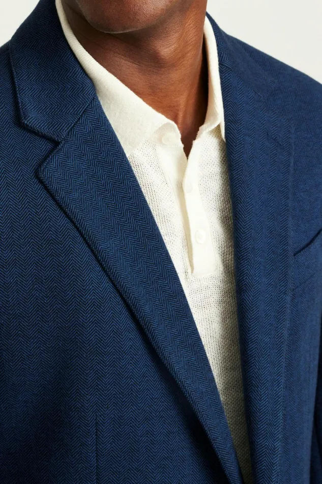 Men Blazers and Sport Coats Bonobos Jetsetter Knit Blazer Ocean Blue Herringbone