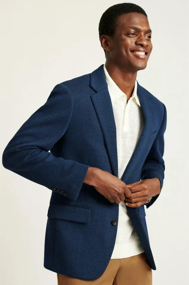 Men Blazers and Sport Coats Bonobos Jetsetter Knit Blazer Ocean Blue Herringbone