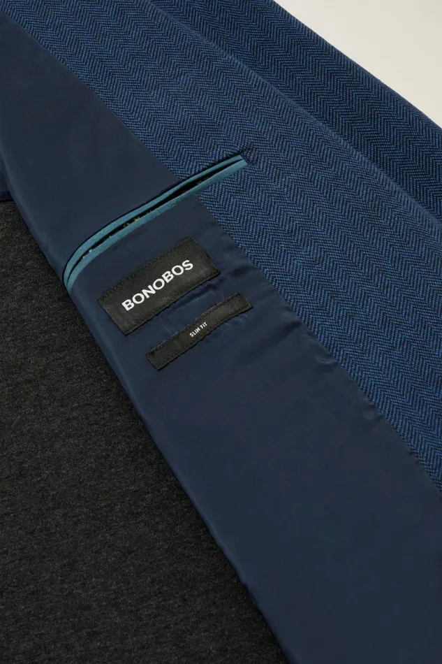 Men Blazers and Sport Coats Bonobos Jetsetter Knit Blazer Ocean Blue Herringbone