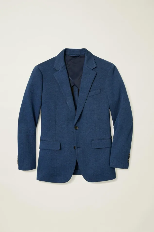 Men Blazers and Sport Coats Bonobos Jetsetter Knit Blazer Ocean Blue Herringbone
