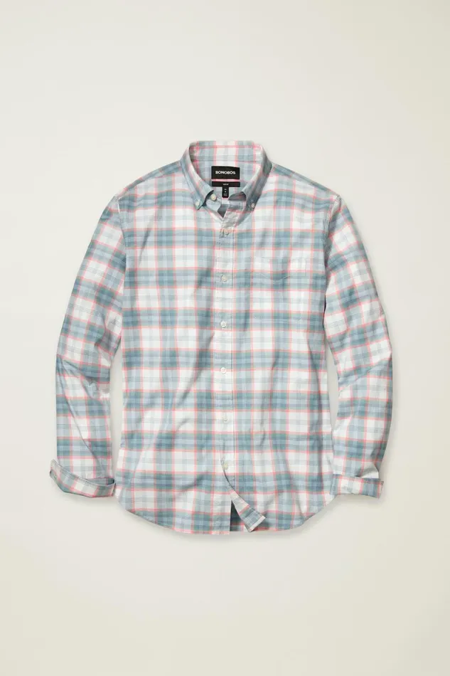 Men Business Casual Shirts Bonobos Everyday Shirt Mineral Blue Plaid
