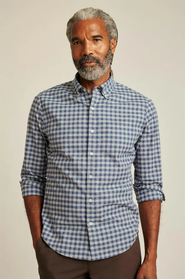 Men Business Casual Shirts Bonobos Everyday Shirt Navy Brown Plaid