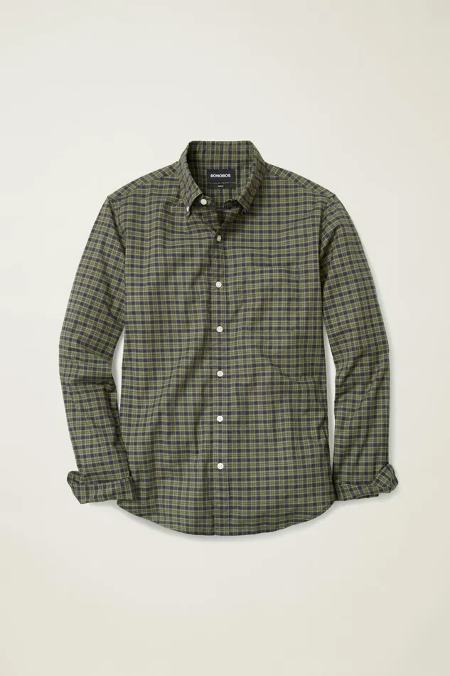 Men Business Casual Shirts Bonobos Everyday Shirt Navy Forest Plaid