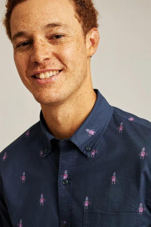 Men Business Casual Shirts Bonobos Everyday Shirt Navy Pink Cheers To Robots