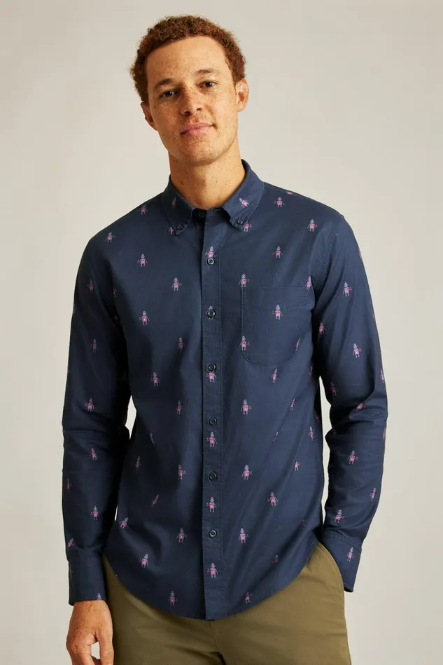 Men Business Casual Shirts Bonobos Everyday Shirt Navy Pink Cheers To Robots
