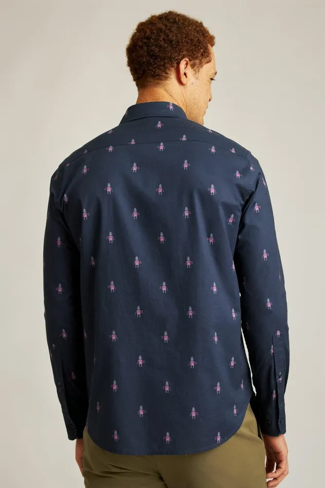 Men Business Casual Shirts Bonobos Everyday Shirt Navy Pink Cheers To Robots