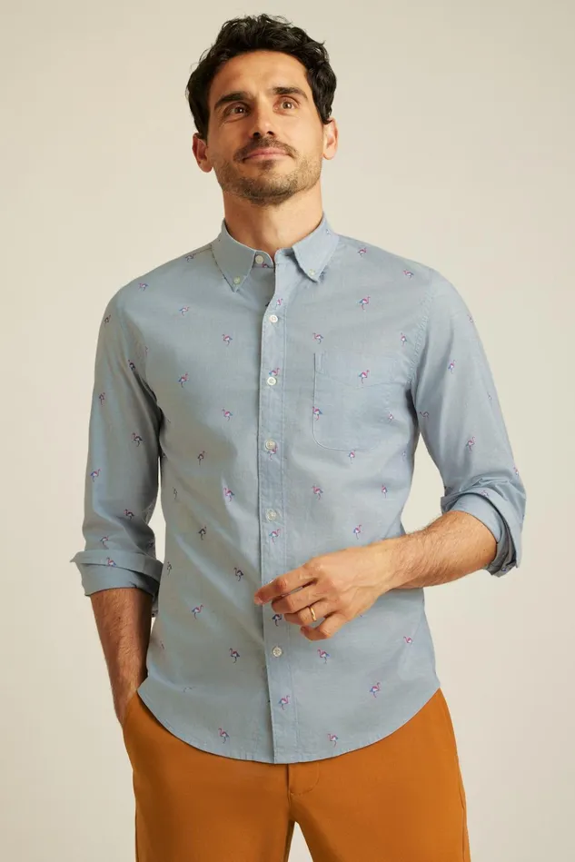 Men Business Casual Shirts Bonobos Everyday Shirt Navy Pink Modern Flamingos