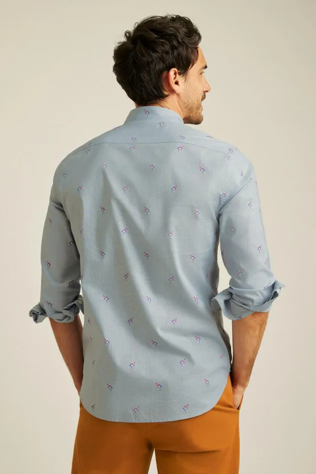 Men Business Casual Shirts Bonobos Everyday Shirt Navy Pink Modern Flamingos