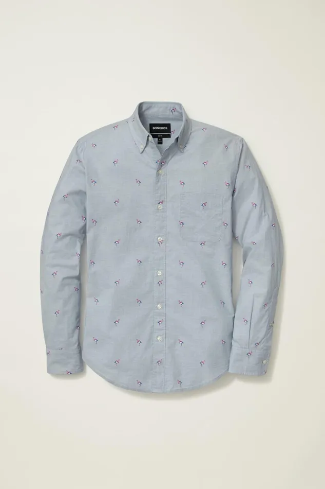 Men Business Casual Shirts Bonobos Everyday Shirt Navy Pink Modern Flamingos
