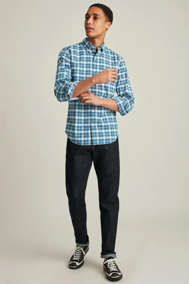 Men Business Casual Shirts Bonobos Everyday Shirt Navy Springs Plaid