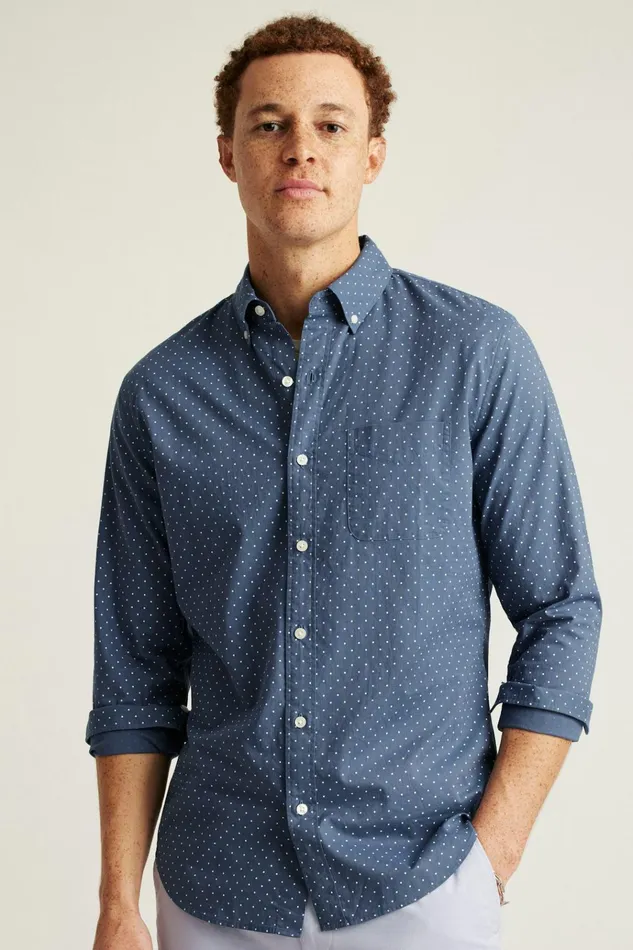 Men Business Casual Shirts Bonobos Everyday Shirt Navy White Dot