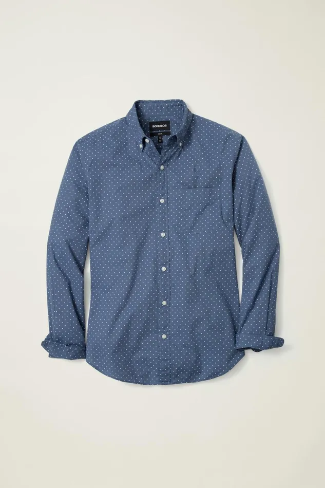 Men Business Casual Shirts Bonobos Everyday Shirt Navy White Dot