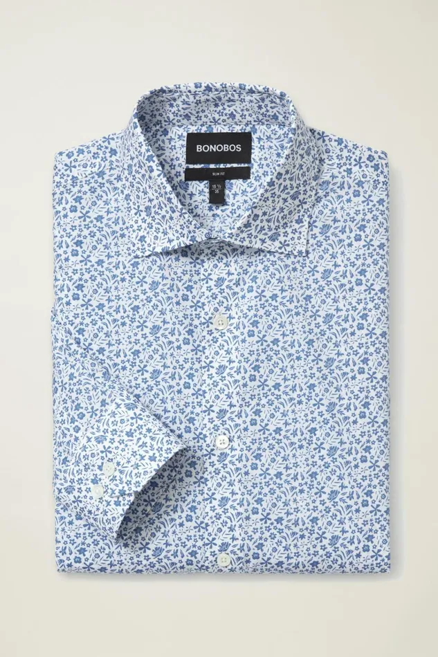 Men Business Casual Shirts Bonobos Jetsetter Stretch Dress Shirt Blue Floral Explosion