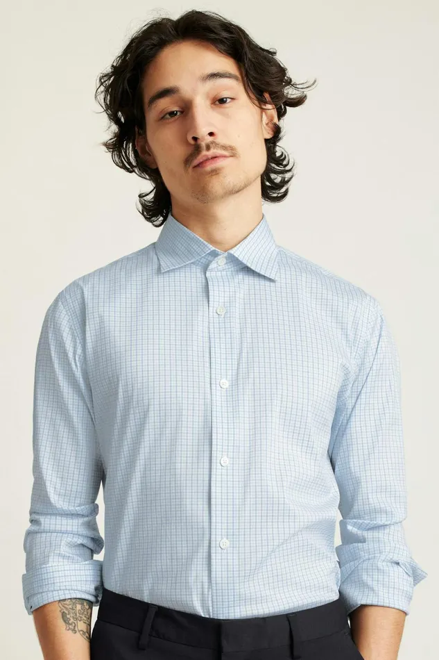 Men Business Casual Shirts Bonobos Jetsetter Stretch Dress Shirt Lake Blues Gingham