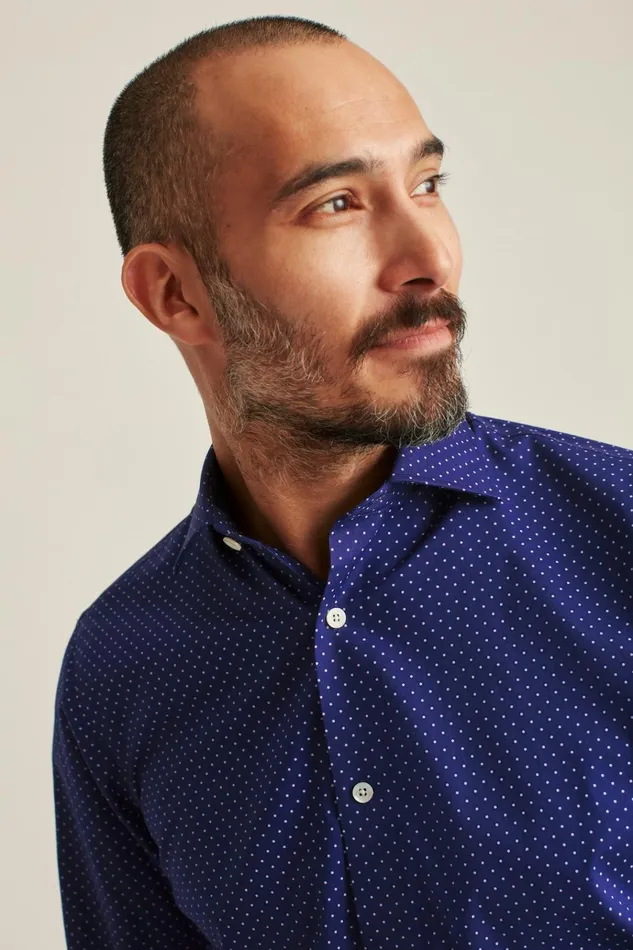 Men Business Casual Shirts Bonobos Jetsetter Stretch Dress Shirt Navy Purple Dot