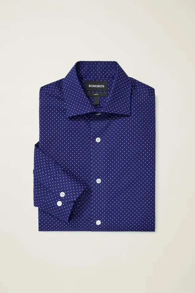 Men Business Casual Shirts Bonobos Jetsetter Stretch Dress Shirt Navy Purple Dot