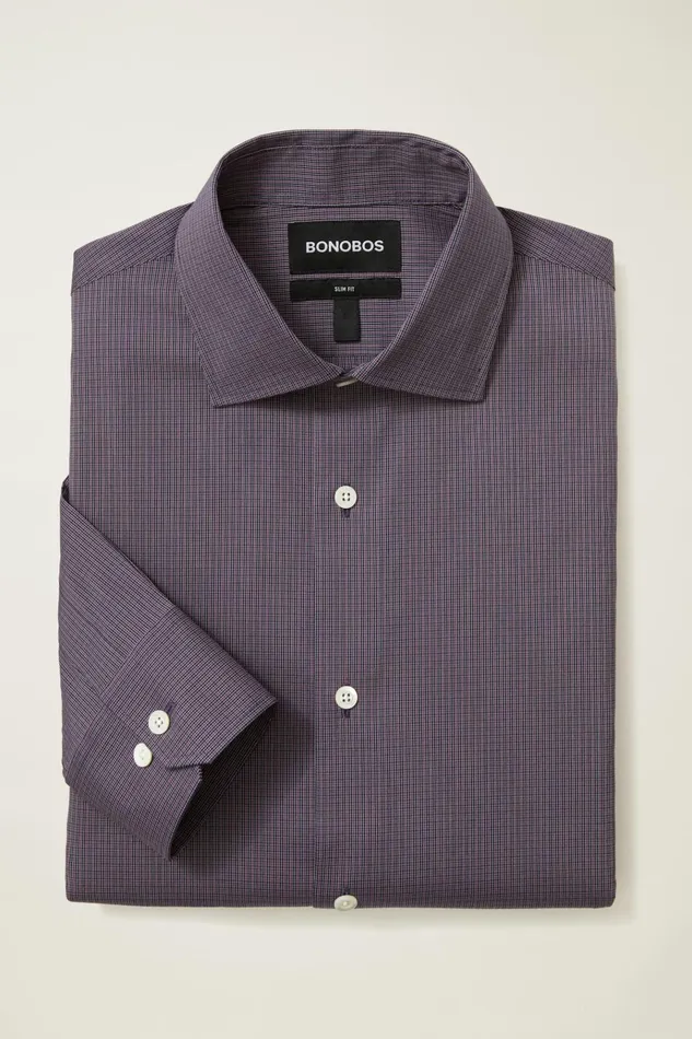 Men Business Casual Shirts Bonobos Jetsetter Stretch Dress Shirt Navy Purple Rutland Plaid