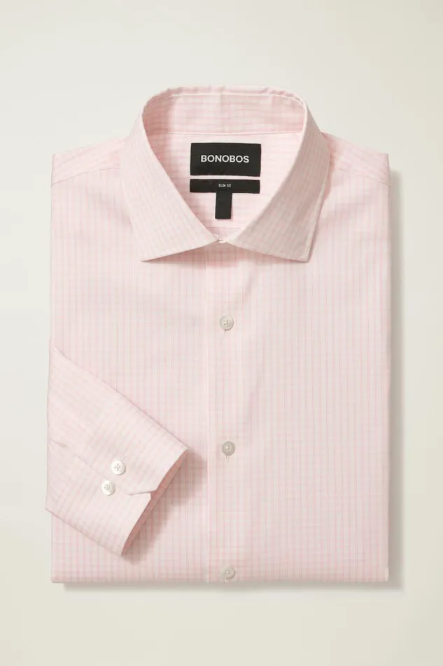 Men Business Casual Shirts Bonobos Jetsetter Stretch Dress Shirt Pink Micro Windowpane