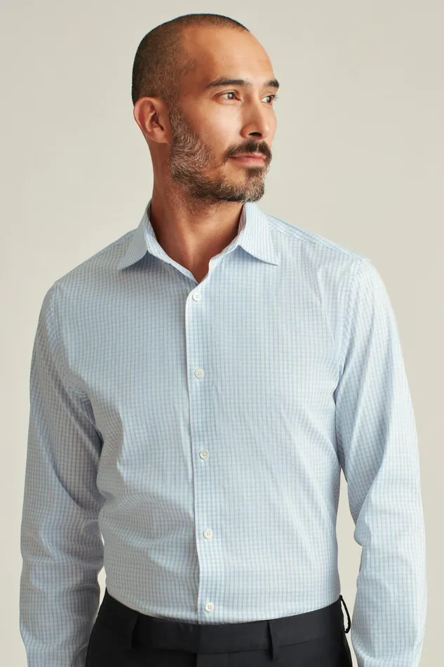 Men Business Casual Shirts Bonobos Jetsetter Stretch Dress Shirt Serenity Blue Windowpane