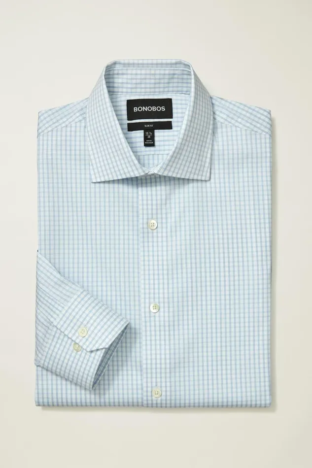 Men Business Casual Shirts Bonobos Jetsetter Stretch Dress Shirt Serenity Blue Windowpane