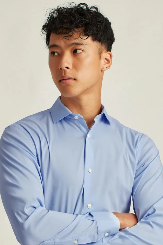 Men Business Casual Shirts Bonobos Jetsetter Stretch Dress Shirt Solid Light Blue
