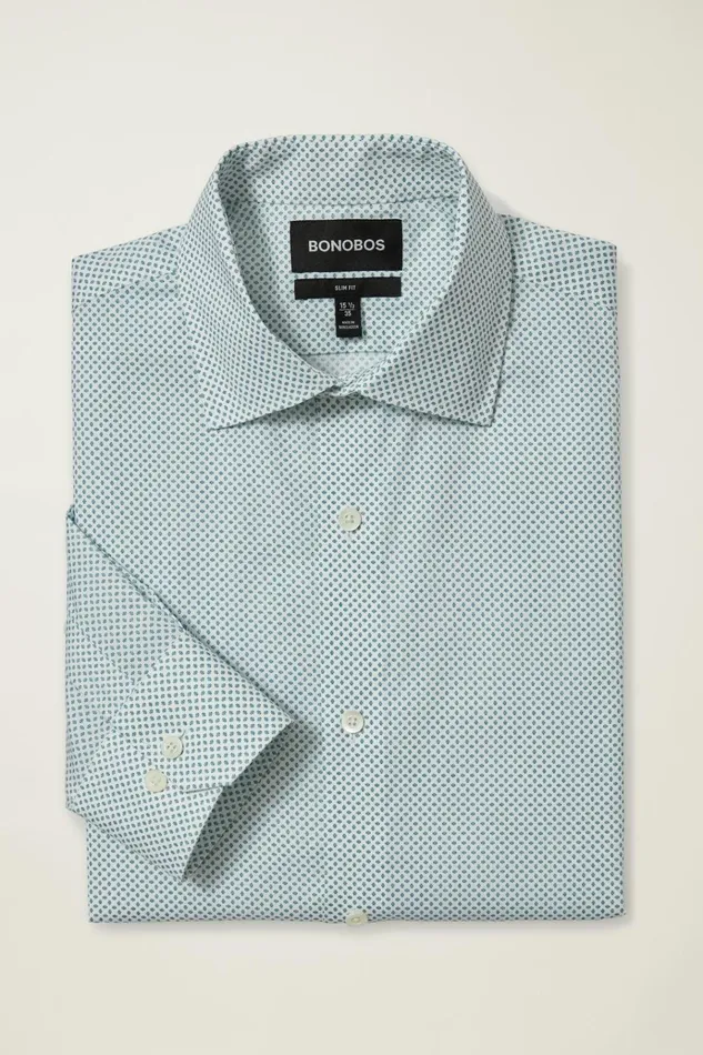Men Business Casual Shirts Bonobos Jetsetter Stretch Dress Shirt Teal Devlin Dot
