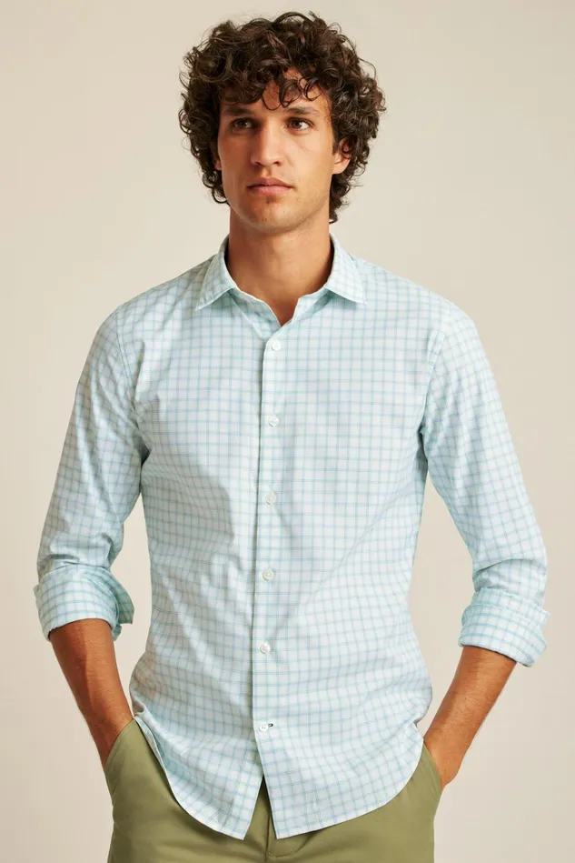 Men Business Casual Shirts Bonobos Tech Button Down Shirt Crystal Blues Plaid