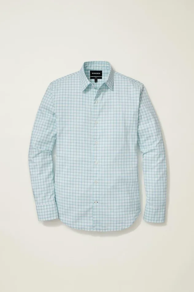 Men Business Casual Shirts Bonobos Tech Button Down Shirt Crystal Blues Plaid