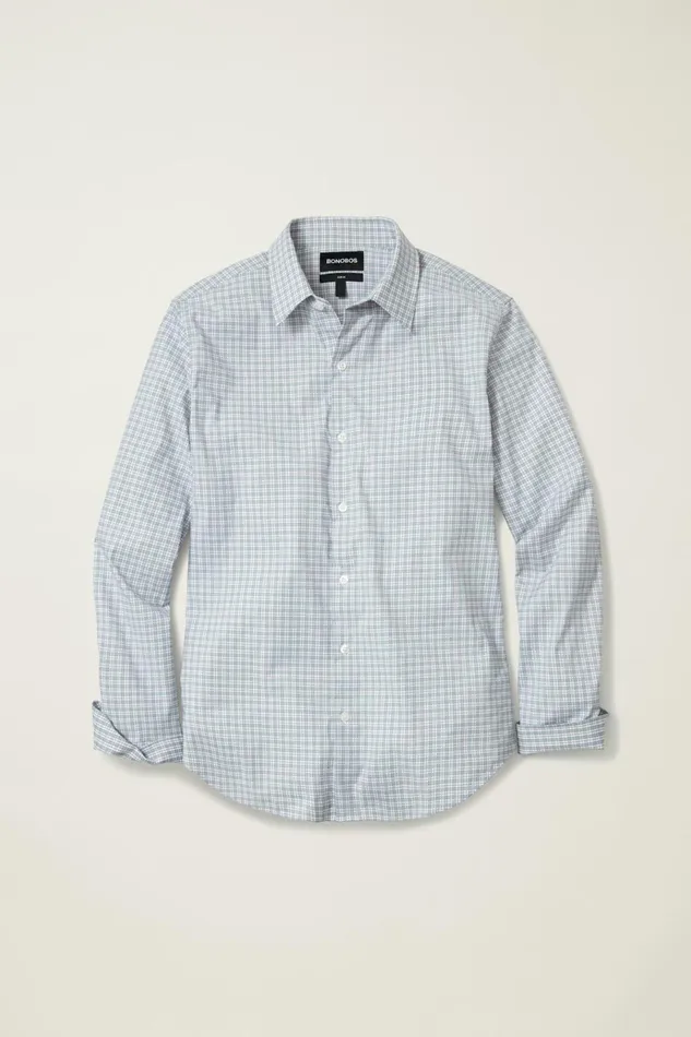 Men Business Casual Shirts Bonobos Tech Button Down Shirt Hydro Green Plaid