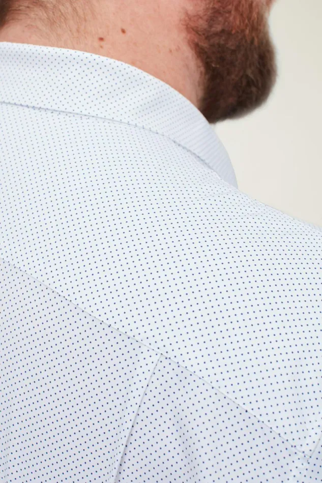 Men Business Casual Shirts Bonobos Tech Button Down Shirt White Blue Fine Dot