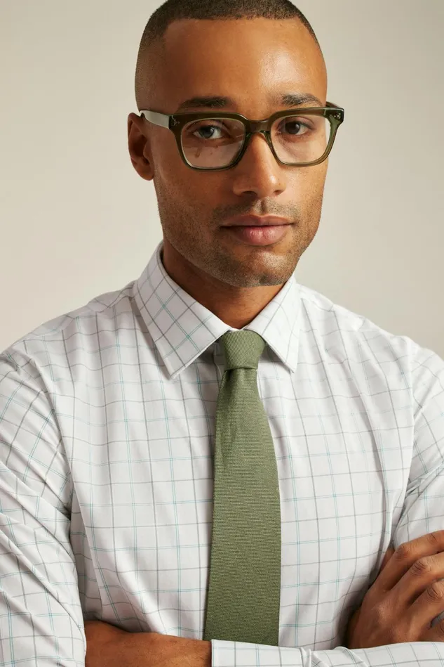 Men Business Casual Shirts Bonobos The Desk To Dinner Shirt Blue Green Windowpane